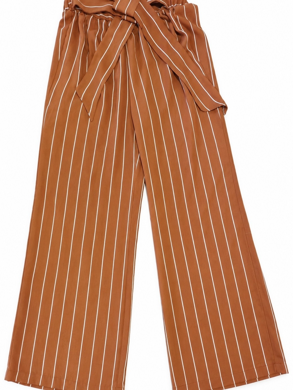 Active USA Brown & White Vertical-Striped Wide Leg Pants